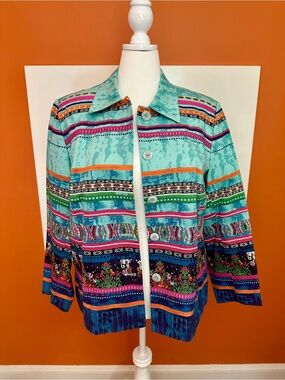 Coldwater Creek Boho Southwestern Aztec Print Button Front Jacket 1X